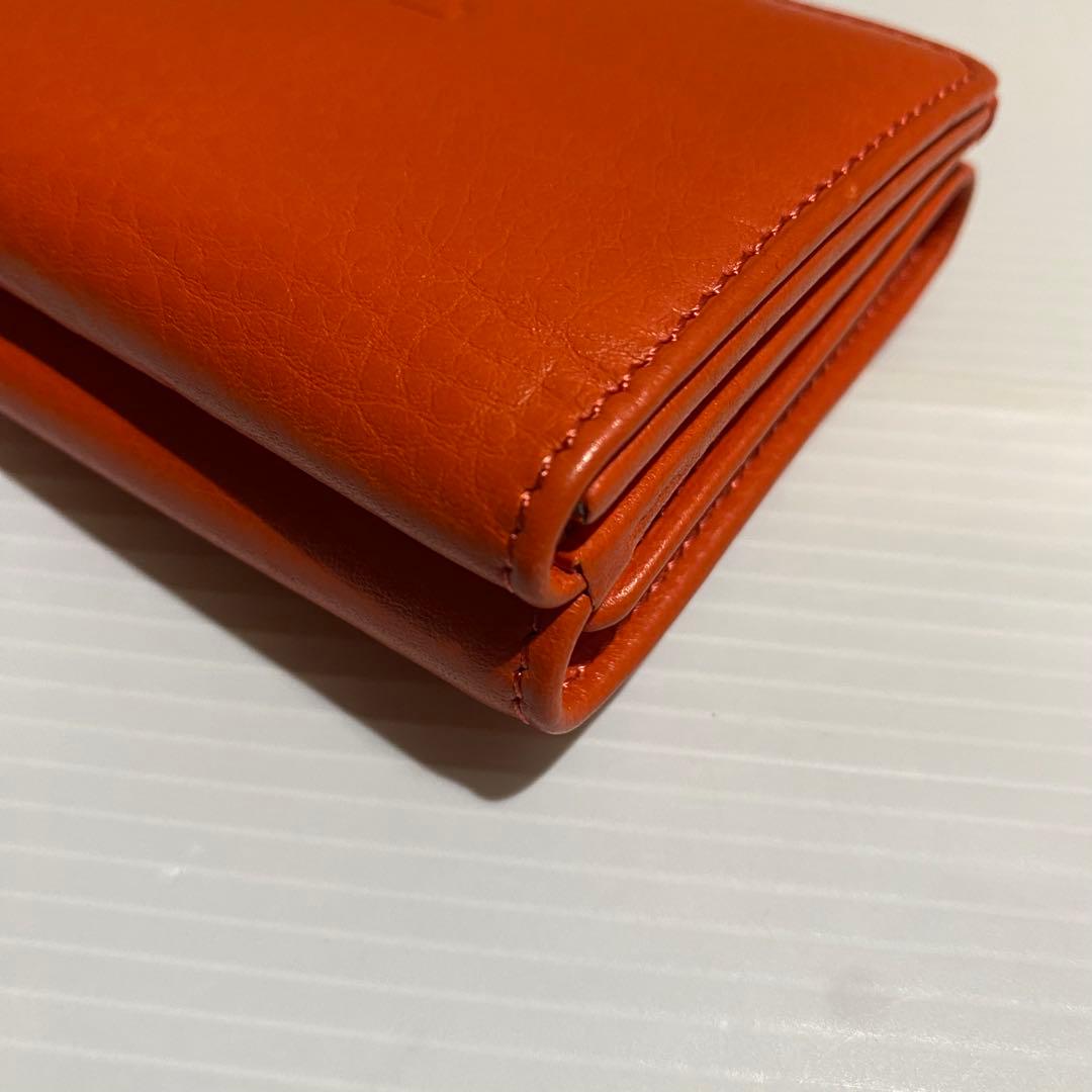 【極美品】HIROFU　3つ折財布　オレンジ シボ革　レザー