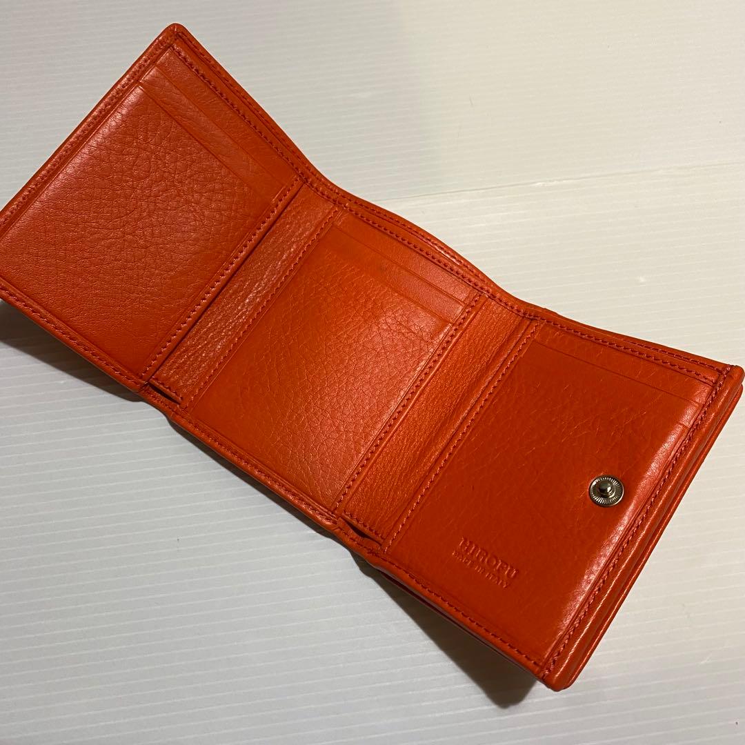 【極美品】HIROFU　3つ折財布　オレンジ シボ革　レザー