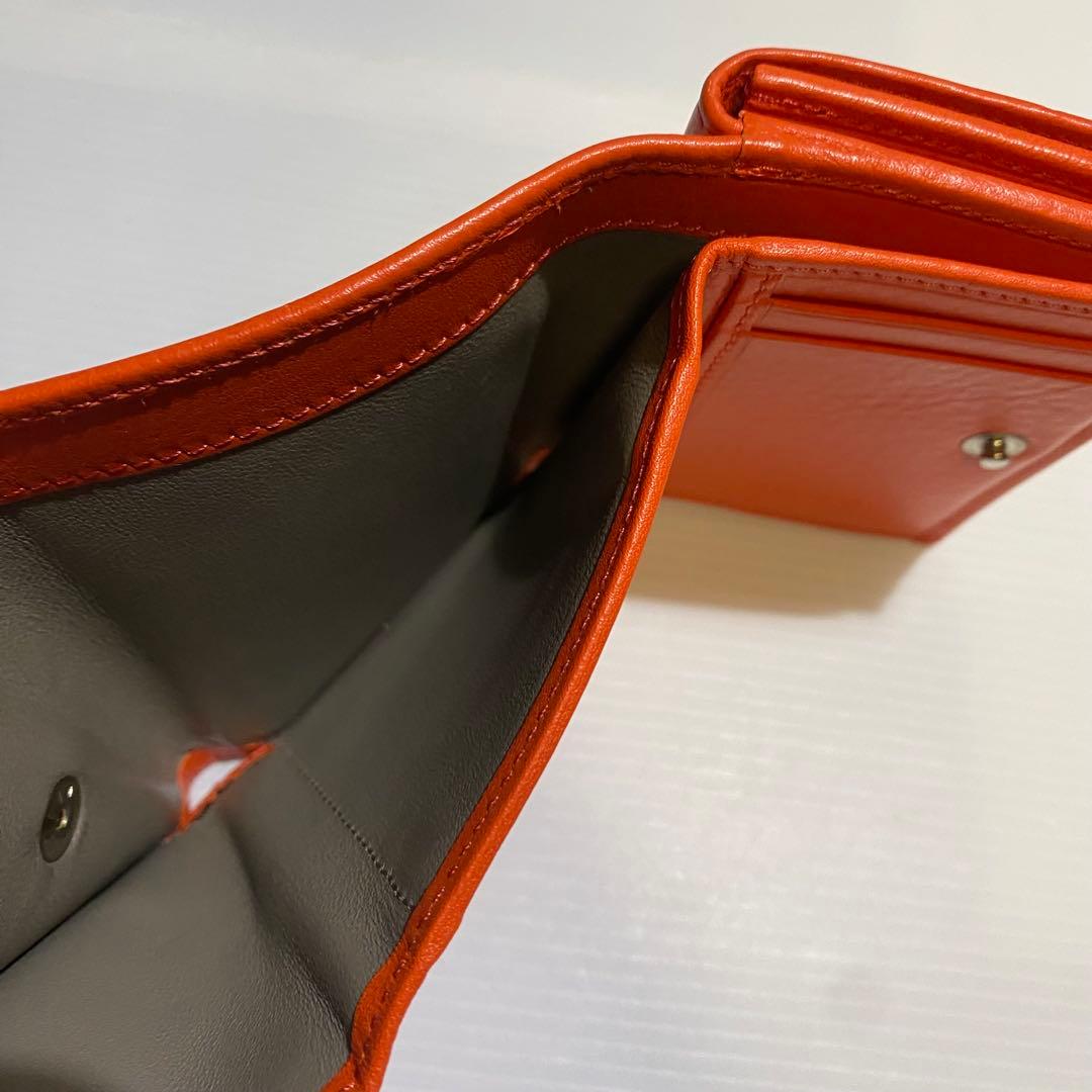 【極美品】HIROFU　3つ折財布　オレンジ シボ革　レザー