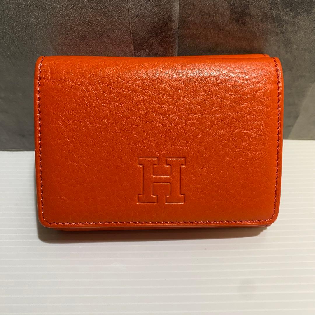 【極美品】HIROFU　3つ折財布　オレンジ シボ革　レザー