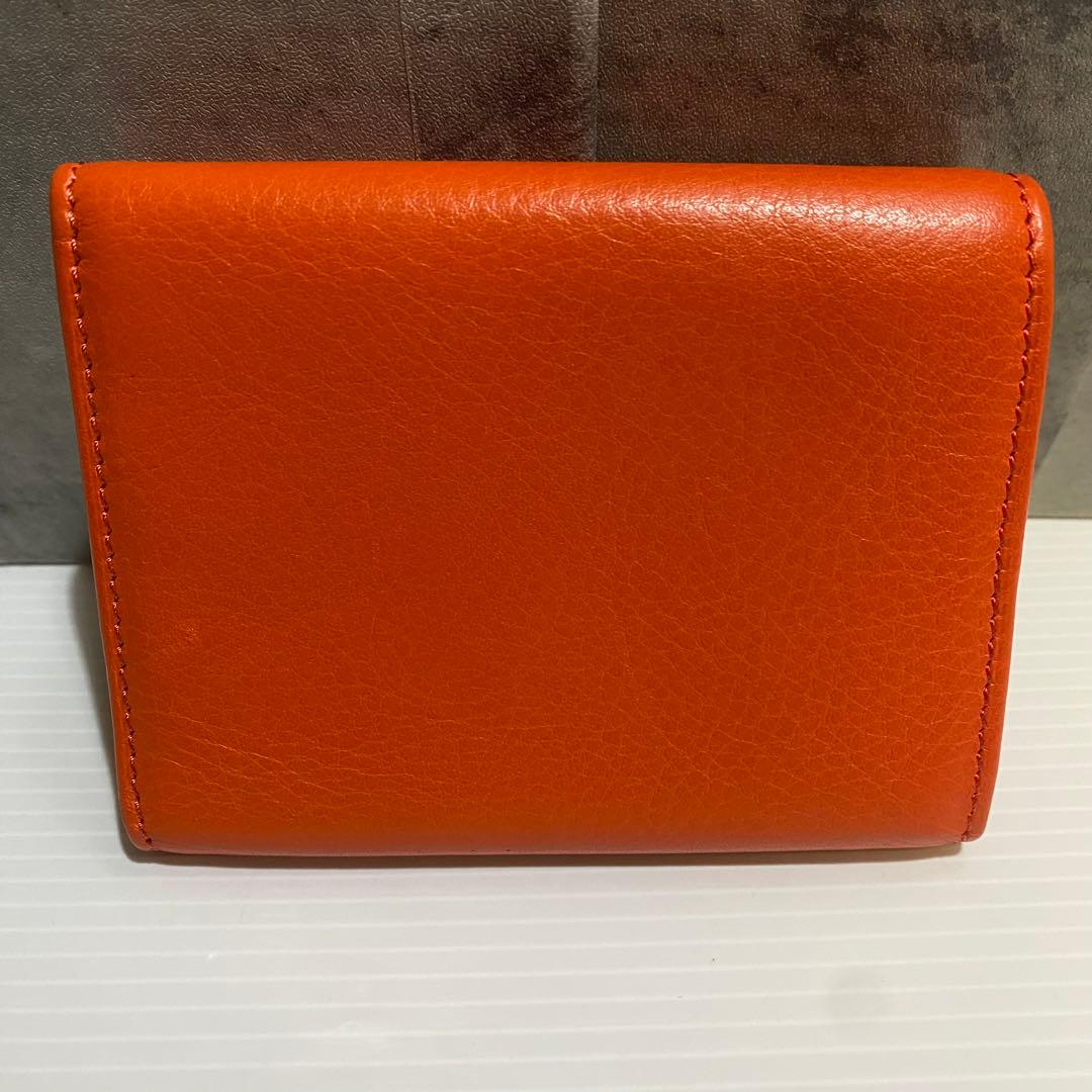 【極美品】HIROFU　3つ折財布　オレンジ シボ革　レザー