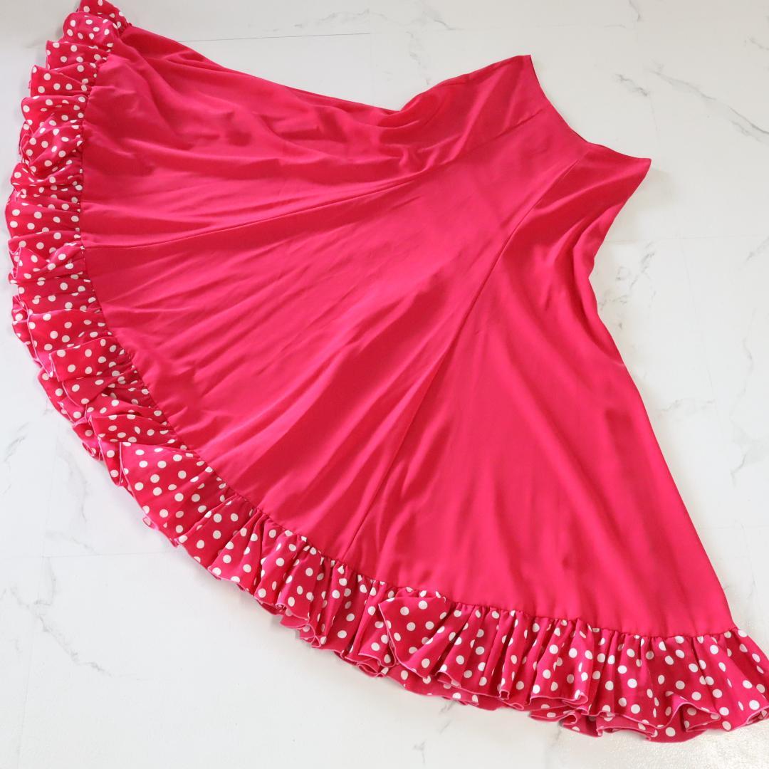 【美品 フラメンコ衣装】鮮やかピンク×水玉 ファルダ 大きく広がる裾 スカート