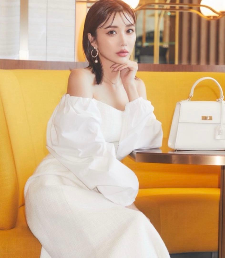 EIMY ISTOIRE 　ワンピース パフスリーブツイードワンピース ホワイト