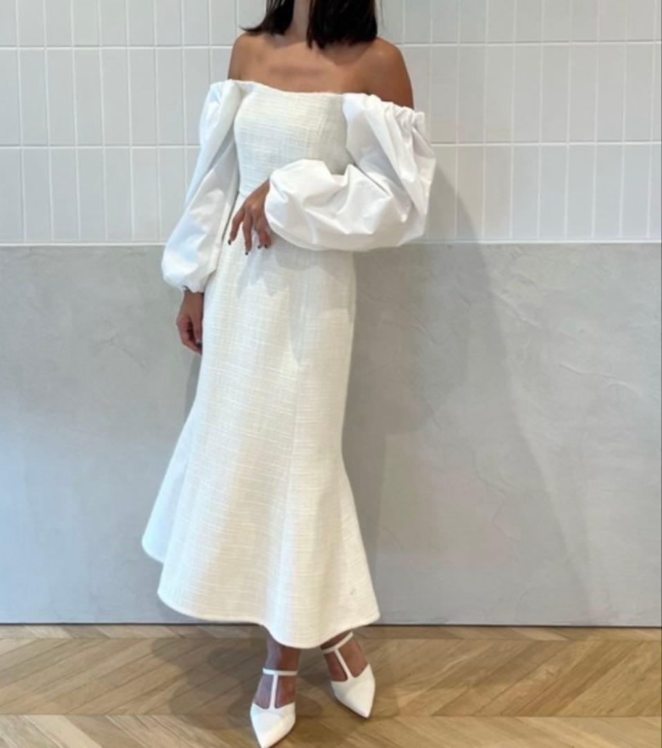 EIMY ISTOIRE 　ワンピース パフスリーブツイードワンピース ホワイト