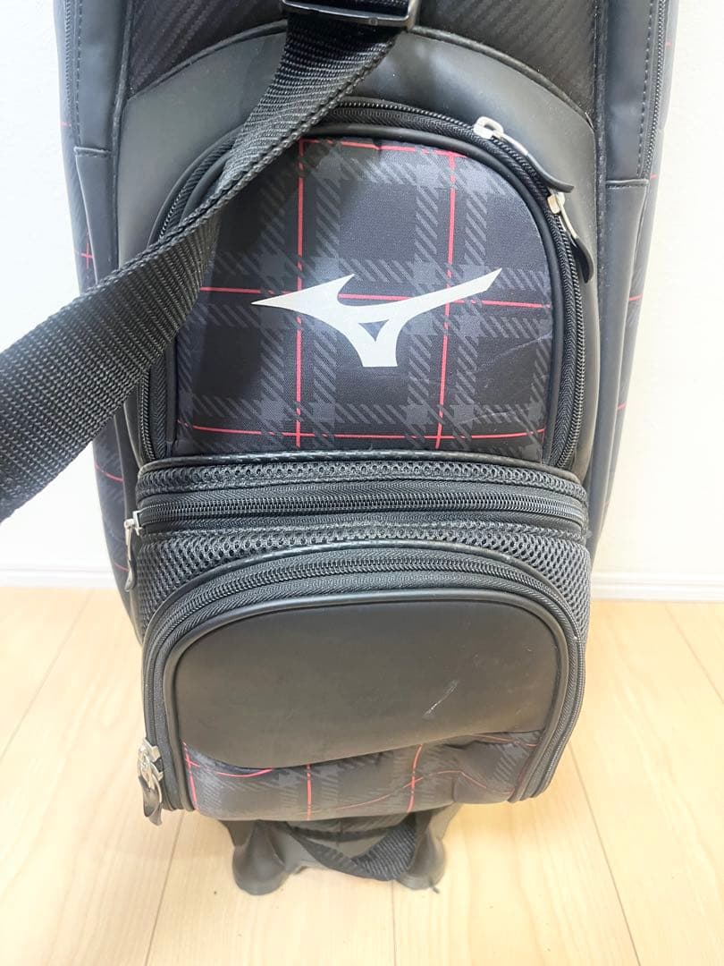 【極美品‼️】Mizuno キャディバッグ 黒　チェック柄　ミズノ　ゴルフ