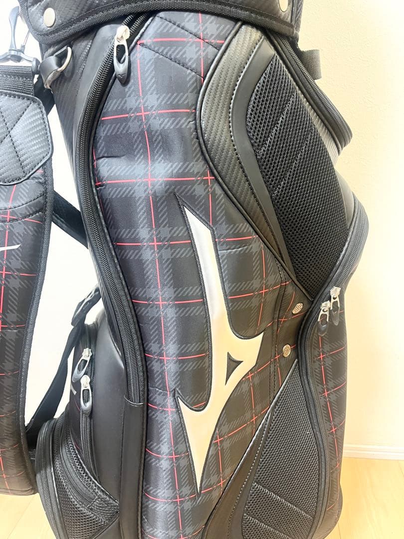【極美品‼️】Mizuno キャディバッグ 黒　チェック柄　ミズノ　ゴルフ
