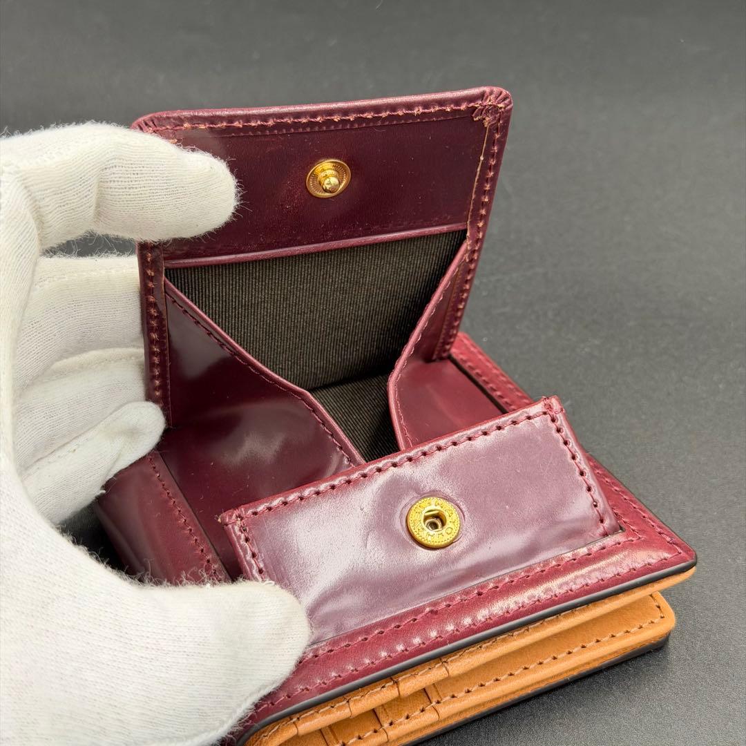 【未使用】ROCADO社製 ロカド シェルコードバン 二つ折り財布 ワインレッド