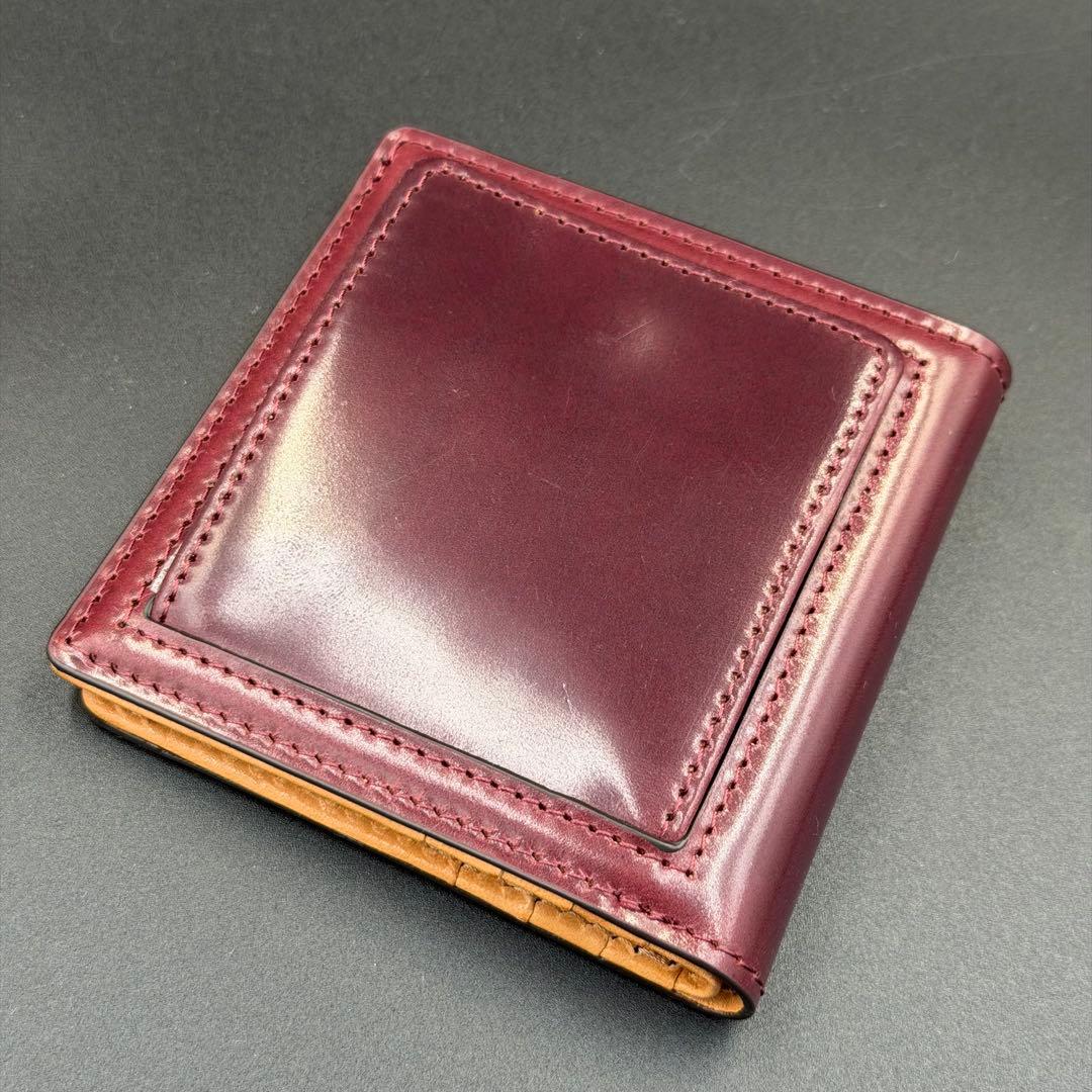 【未使用】ROCADO社製 ロカド シェルコードバン 二つ折り財布 ワインレッド