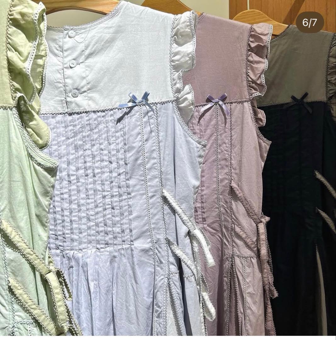 【新品タグ付き】ピンクハウス 配色ローンレイヤードワンピース　ブルー