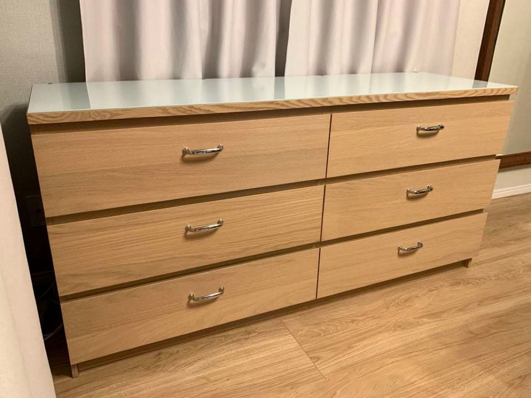 IKEAイケア引き出しMALMガラストップキャビネット チェスト