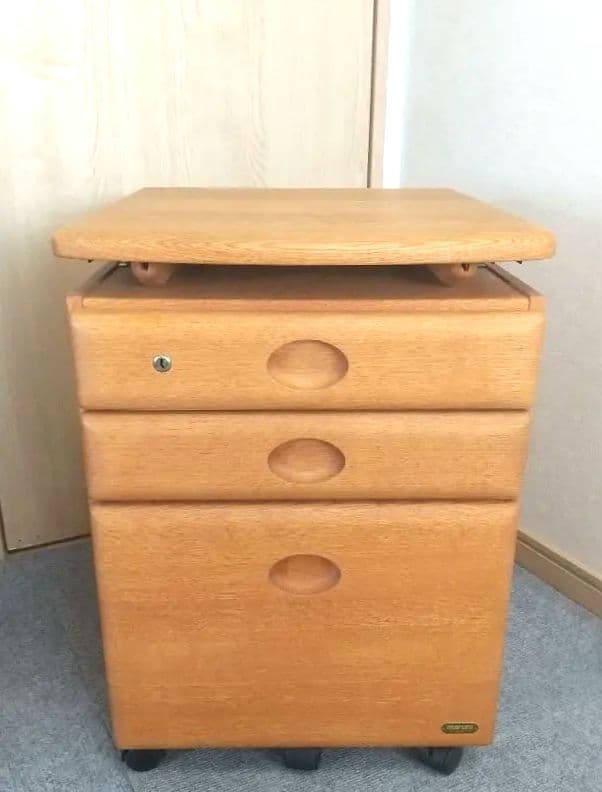 マルニ木工 学習机 袖机 天然木 昇降式ワゴン