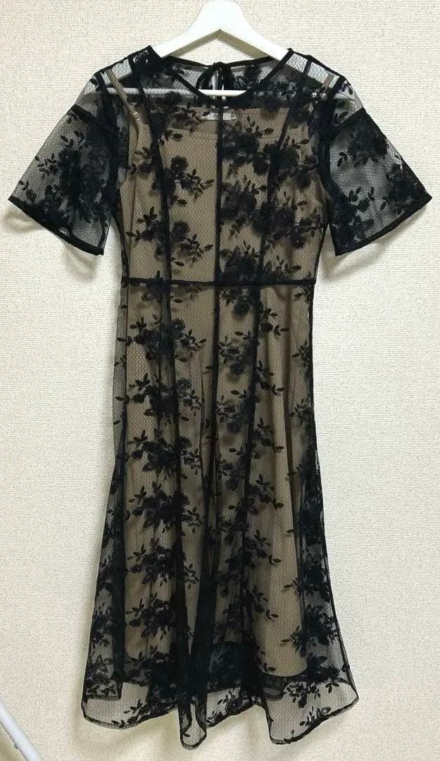 【美品】Leja 花柄後ろリボン半袖キャミワンピースセットアップドレス　S