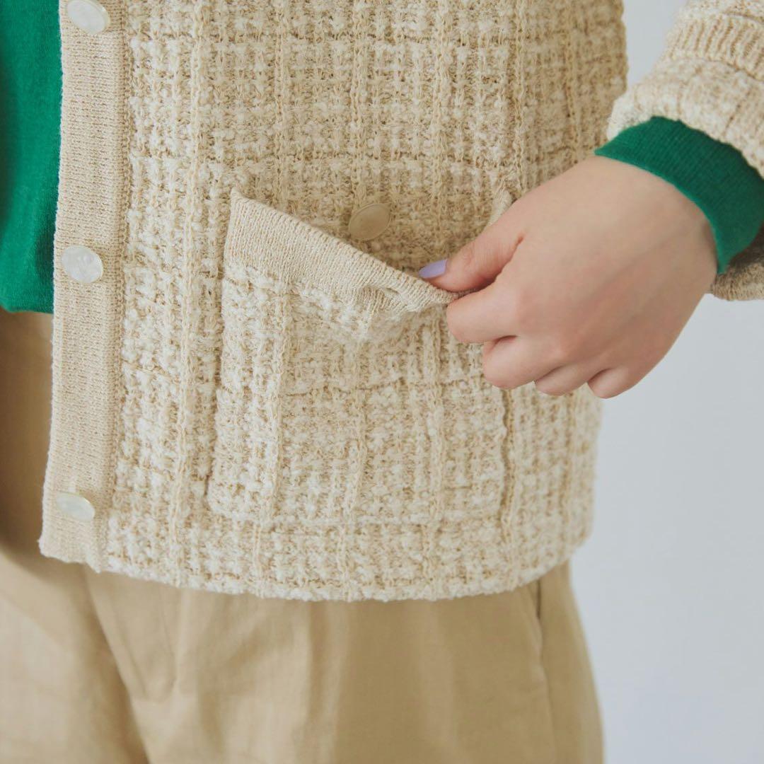 【新品未使用]北欧、暮らしの道具店　ツイード ニットジャケット　アイボリー