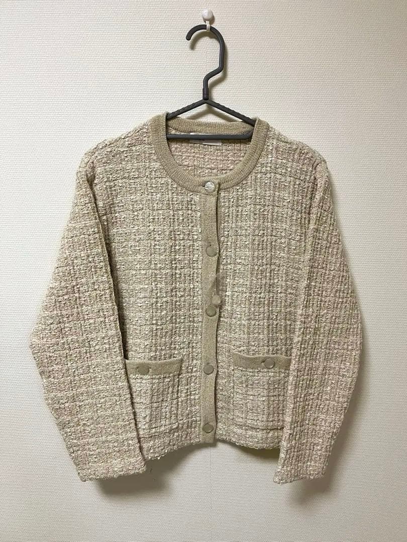 【新品未使用]北欧、暮らしの道具店　ツイード ニットジャケット　アイボリー
