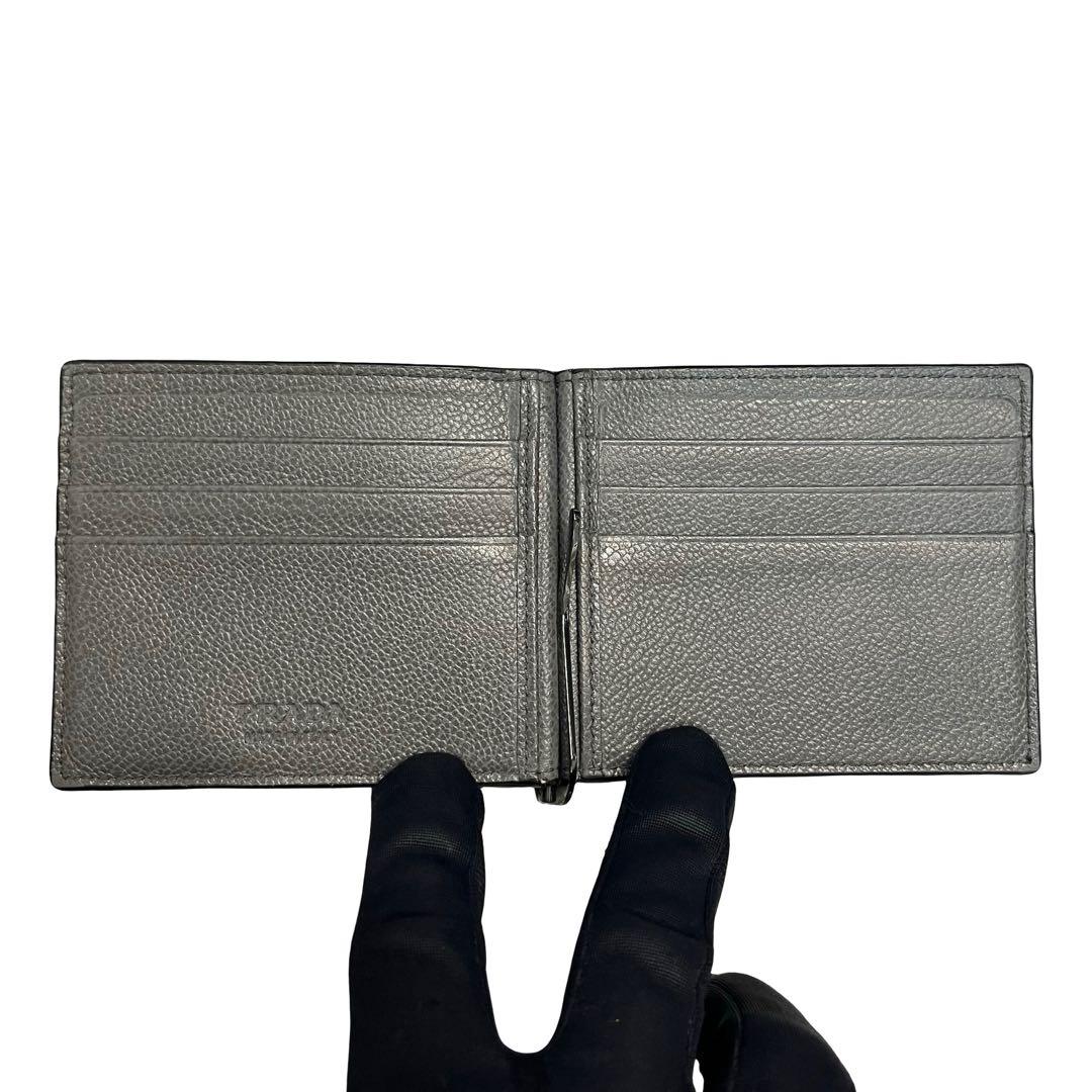 希少✨プラダ マネークリップ ヴィッテログレイン ロゴ金具 バイカラー 黒