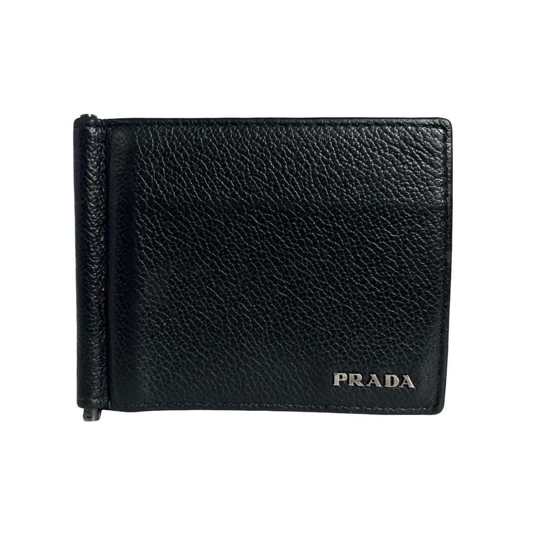 希少✨プラダ マネークリップ ヴィッテログレイン ロゴ金具 バイカラー 黒