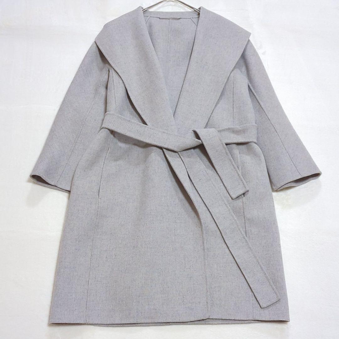 極美品 マックスマーラ 36 クチートアマーノ 女優襟 ベルテッドコート グレー