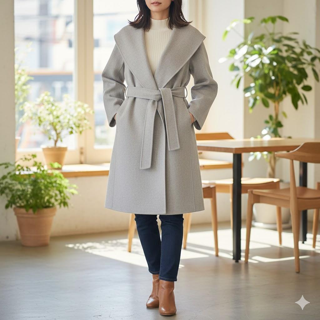 極美品 マックスマーラ 36 クチートアマーノ 女優襟 ベルテッドコート グレー