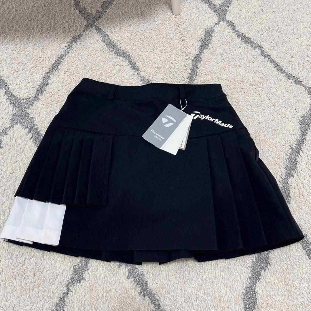 新品タグ付き テーラーメイド ストレッチダブルプリーツスコート S ブラック