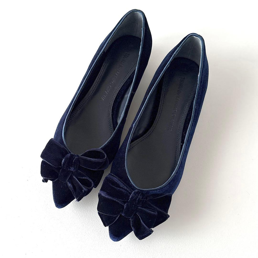 未使用　ツル By マリコオイカワ　ダブルリボン　フラットパンプス　37