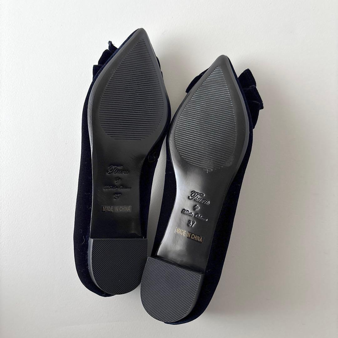 未使用　ツル By マリコオイカワ　ダブルリボン　フラットパンプス　37