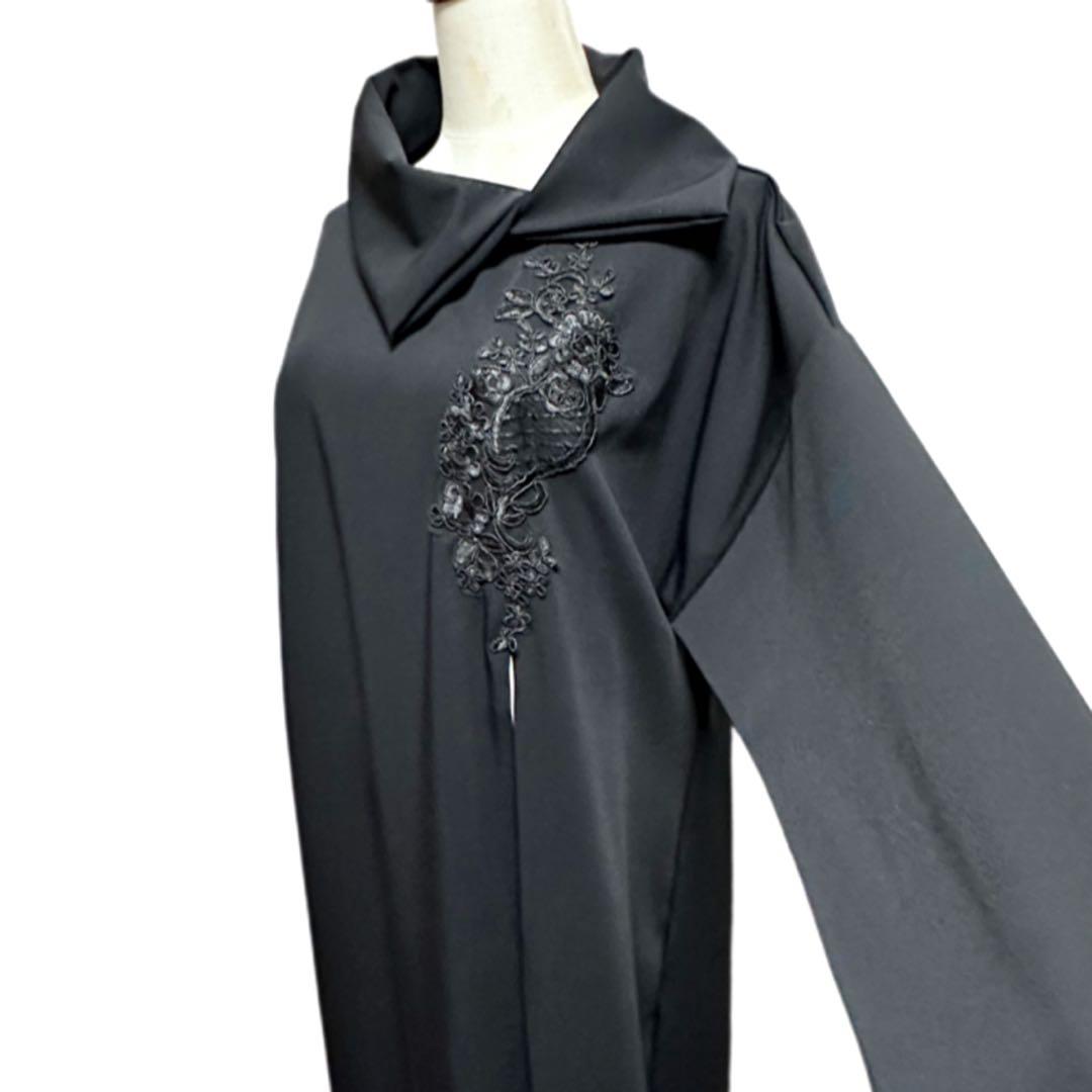 振袖　着物リメイク　ドレス　黒×花籠と牡丹や菊　和柄　ワンピース　ハンドメイド