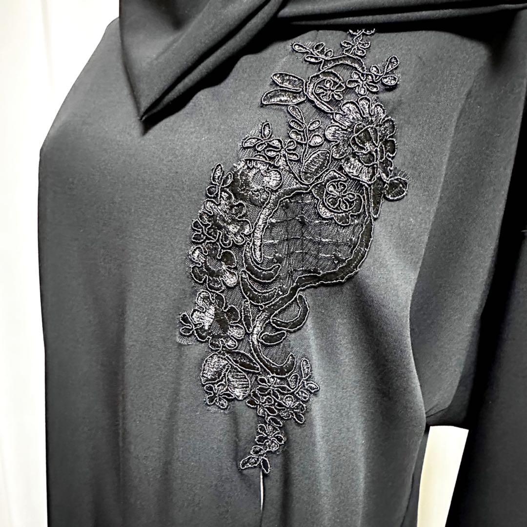 振袖　着物リメイク　ドレス　黒×花籠と牡丹や菊　和柄　ワンピース　ハンドメイド