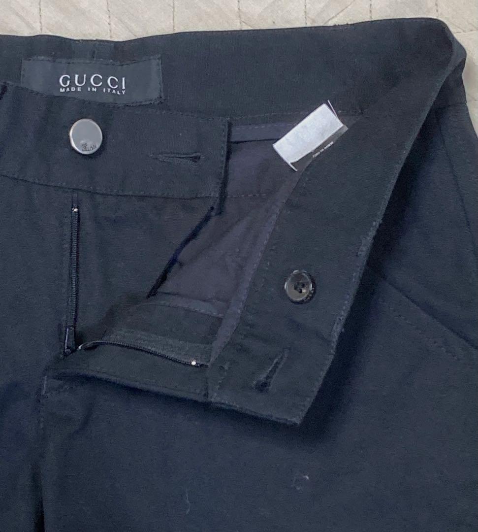 美品★グッチ♂ピュアコットンシェリーラインストレートパンツスラックス★黒