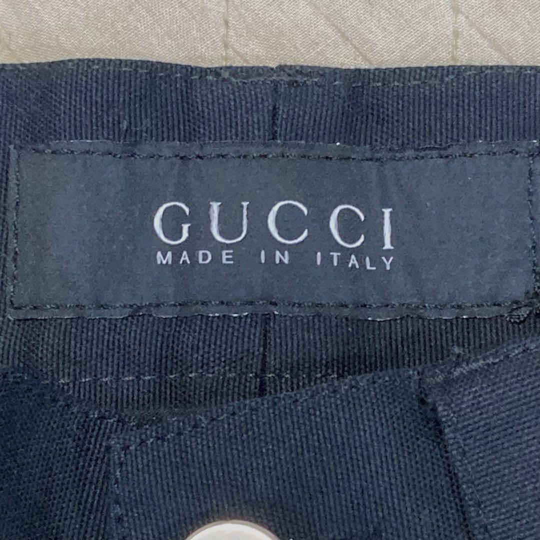 美品★グッチ♂ピュアコットンシェリーラインストレートパンツスラックス★黒