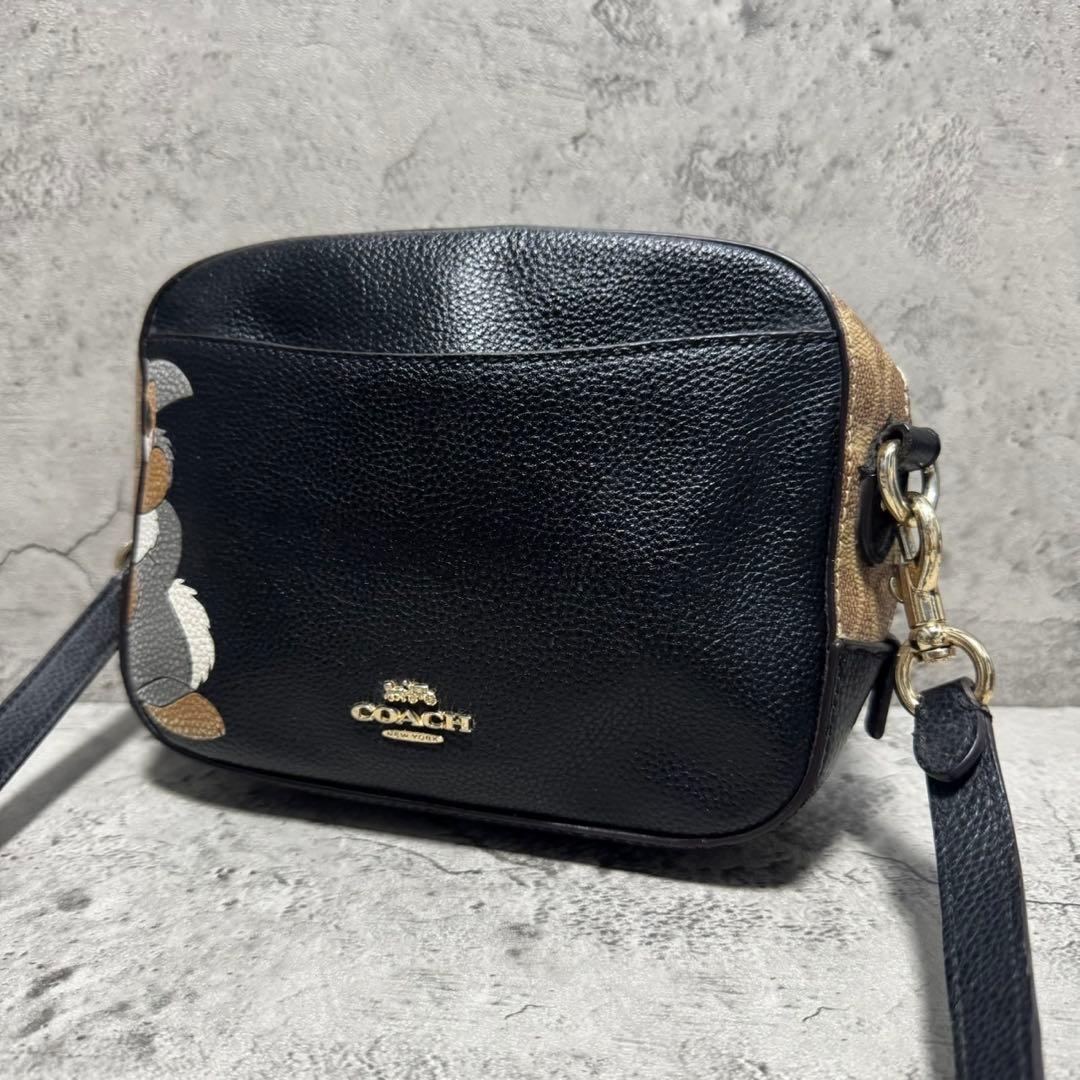 極美品✨️コーチ カメラバッグ ショルダー ディズニー とんすけ レザー 黒