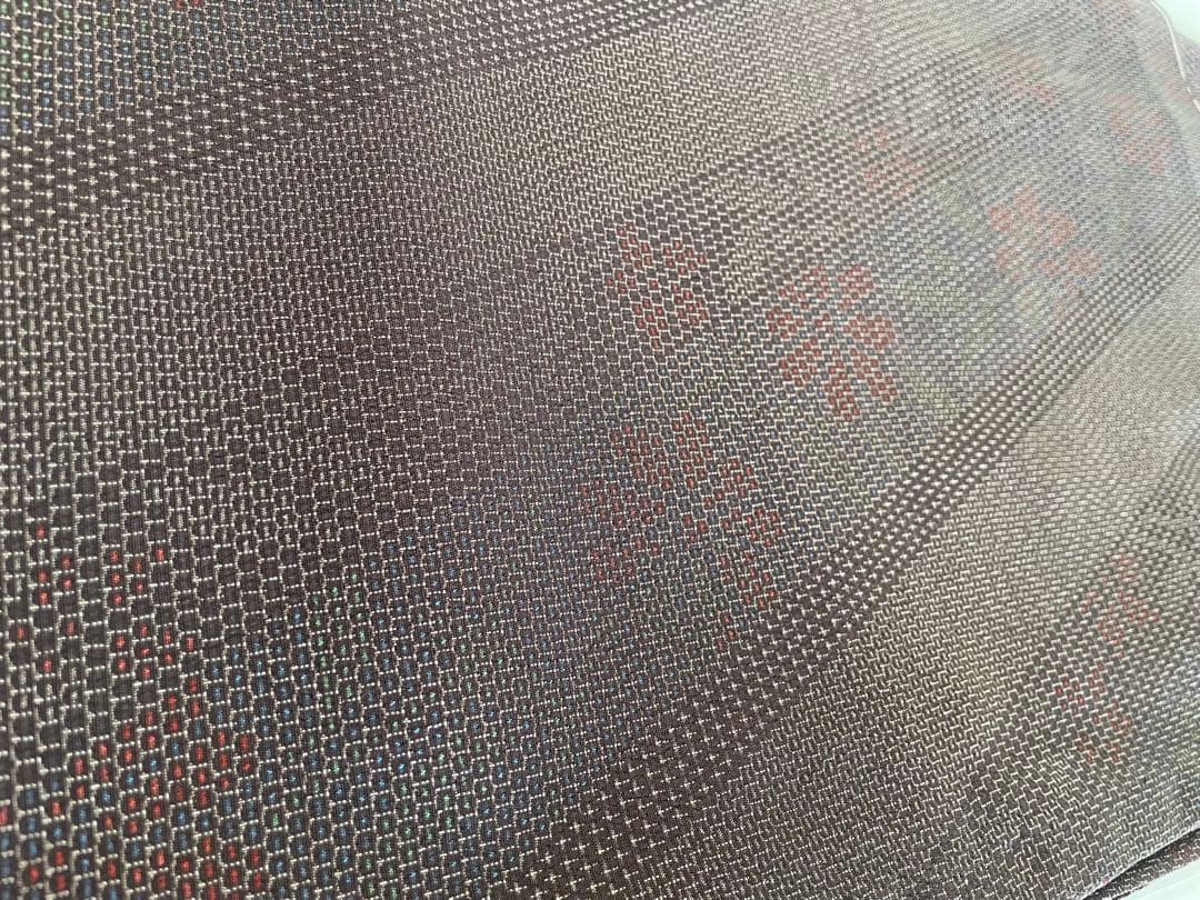 未使用　単衣　本塩沢　やまだ織　証紙有　裄丈69cm　亀甲絣　裄長さん　お召し