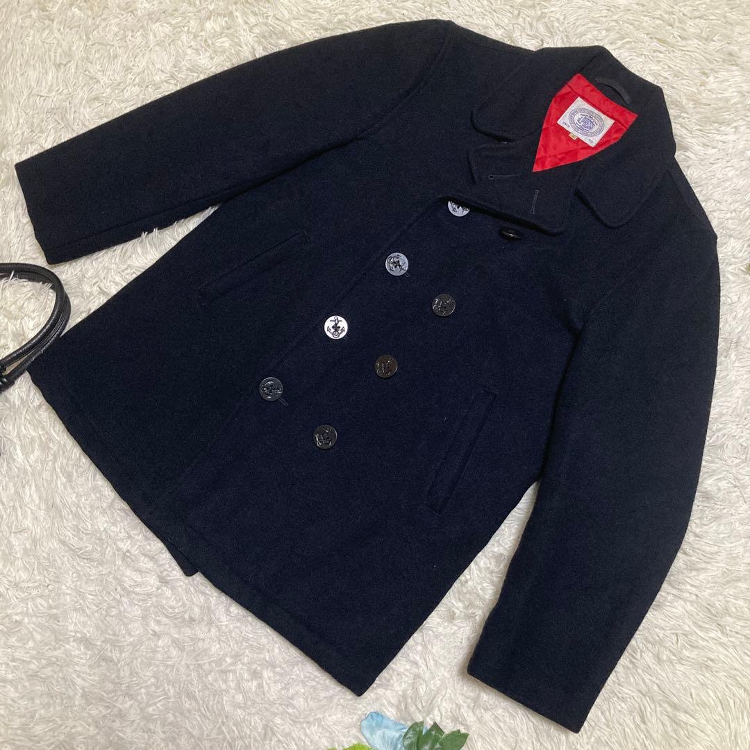 極美品　ジェイプレス　メルトンピーコート　ネイビー　インナーキルティング　L
