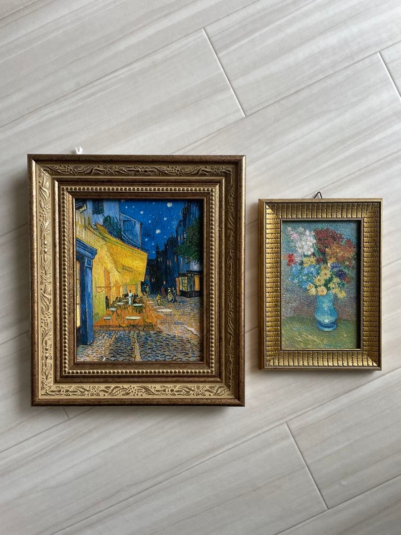 ゴッホ展 複製絵画 2個セット 夜のカフェテラス 青い花瓶の花