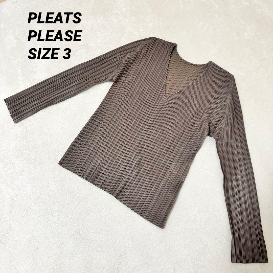 極美品✨PLEATS PLEASE プリーツ　Vネック　ブラウン　トップス