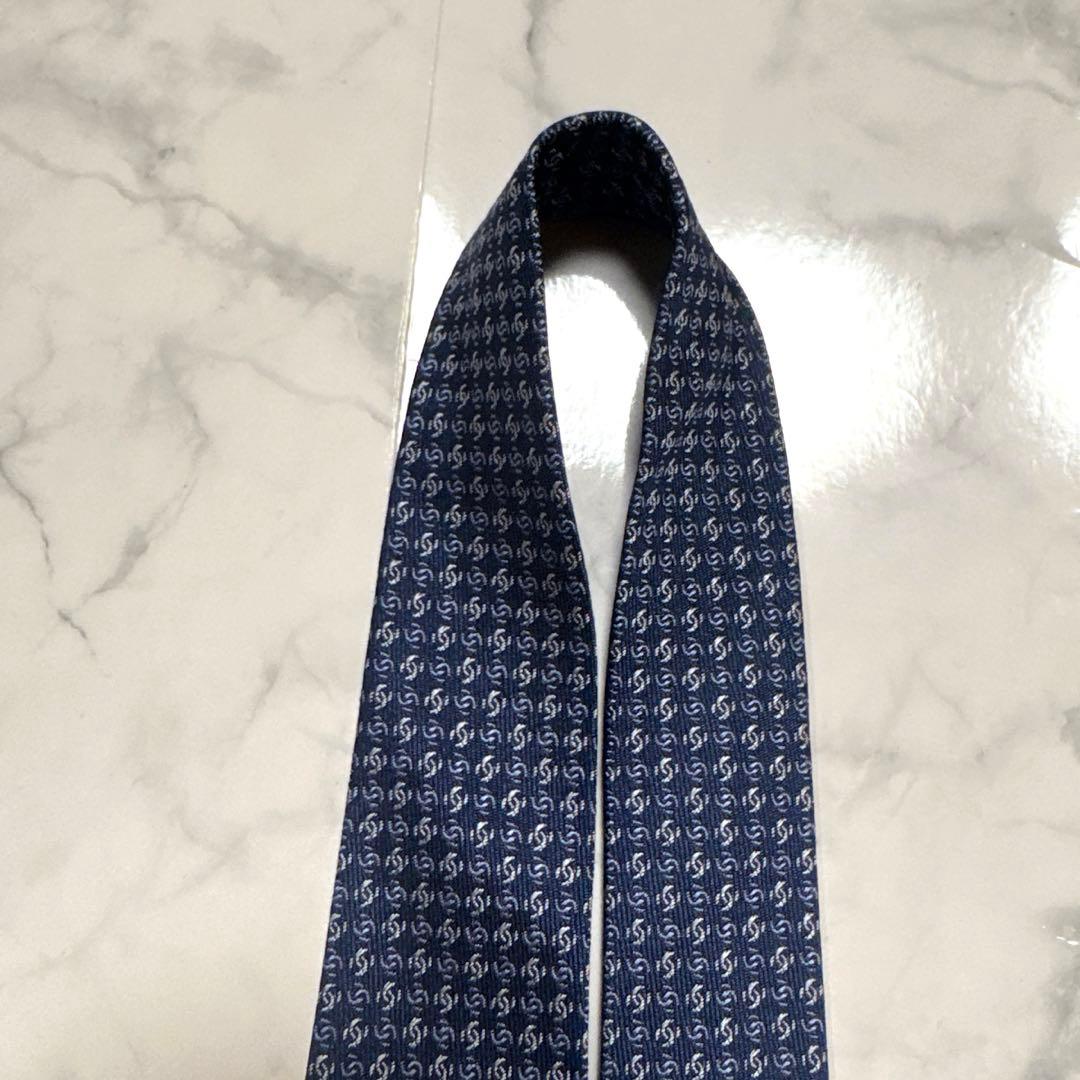 【未使用に近い】CHANEL ネクタイ ネイビー シルク　チェーン　ココマーク