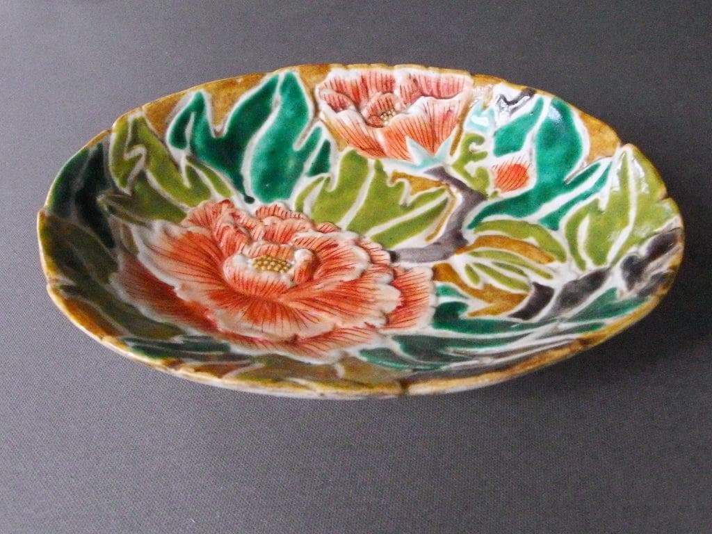 ♪骨董の器 時代物 古九谷 バルボティーヌを彷彿とさせる器オーバル 中皿