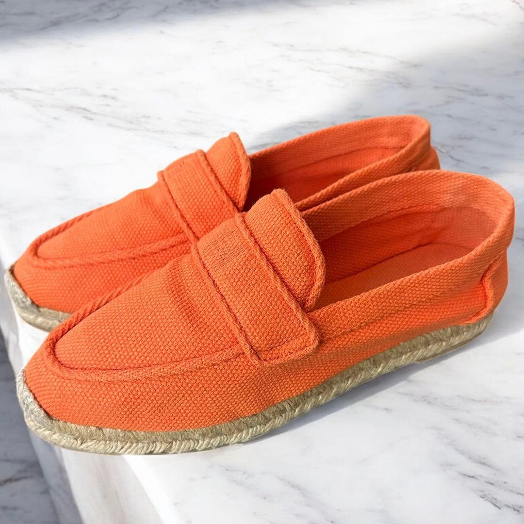 靴 Hermes Logo Orange Espadrilles