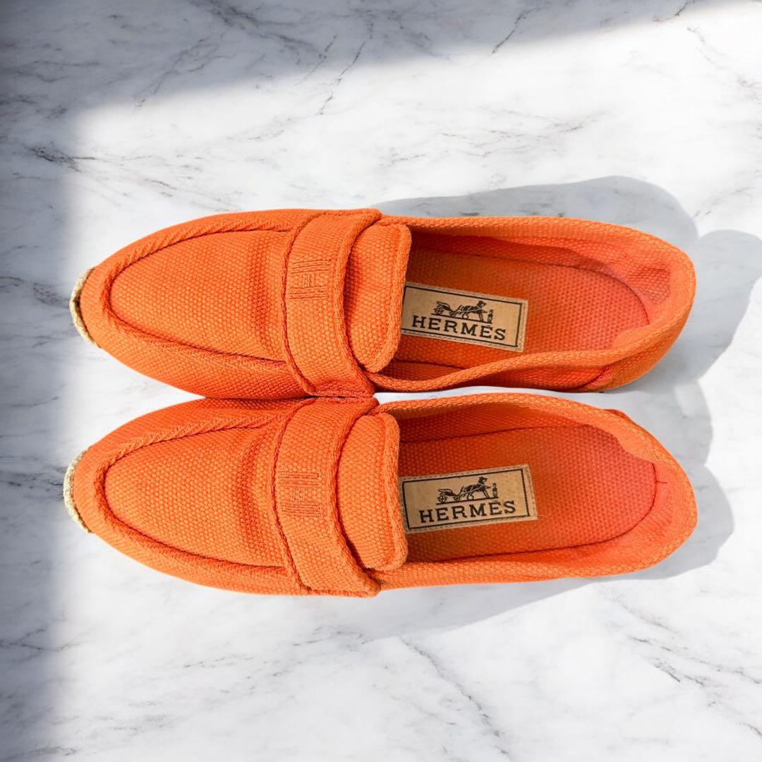靴 Hermes Logo Orange Espadrilles