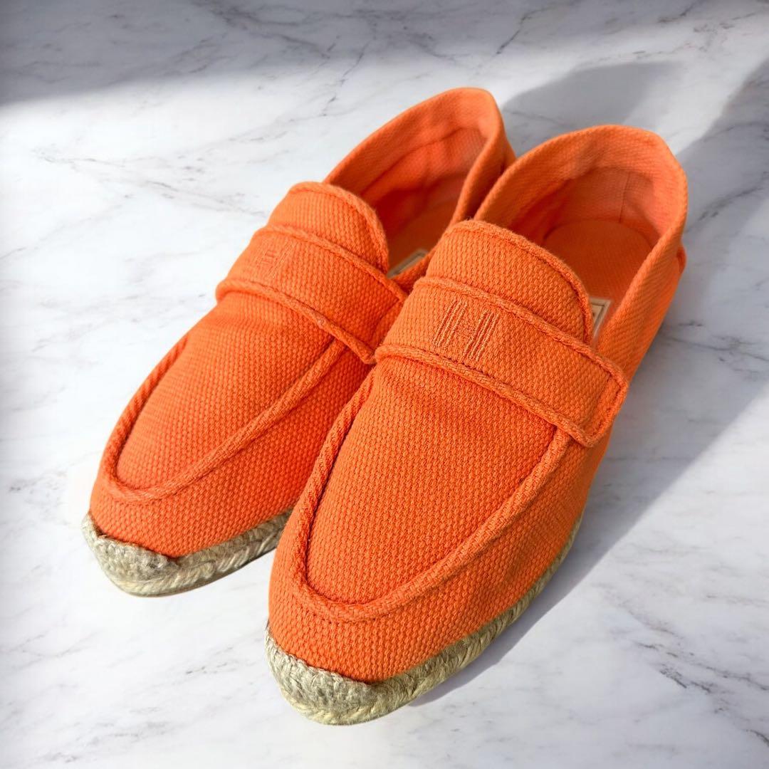 靴 Hermes Logo Orange Espadrilles