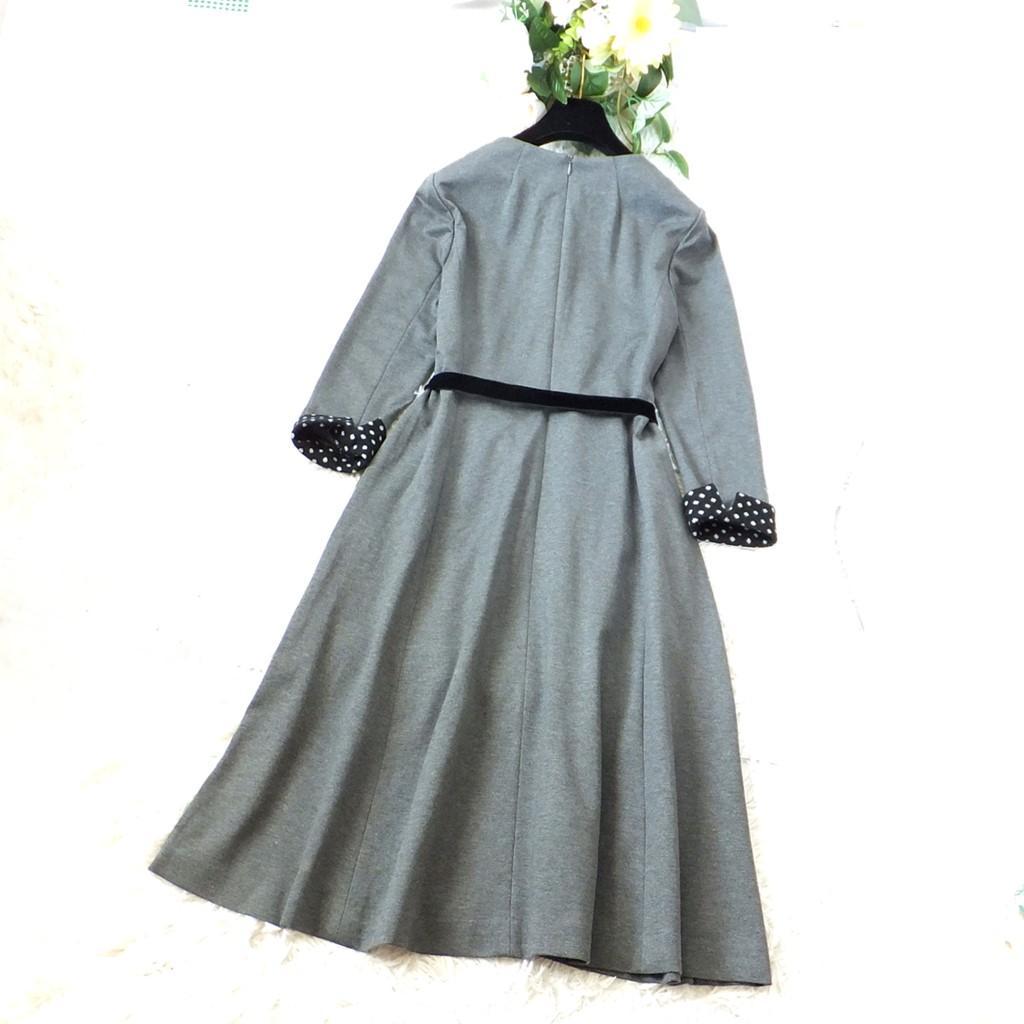 ◆レリアン◆美品◆レーヨンポンチ×ドットジャガード◆異素材フレアワンピース