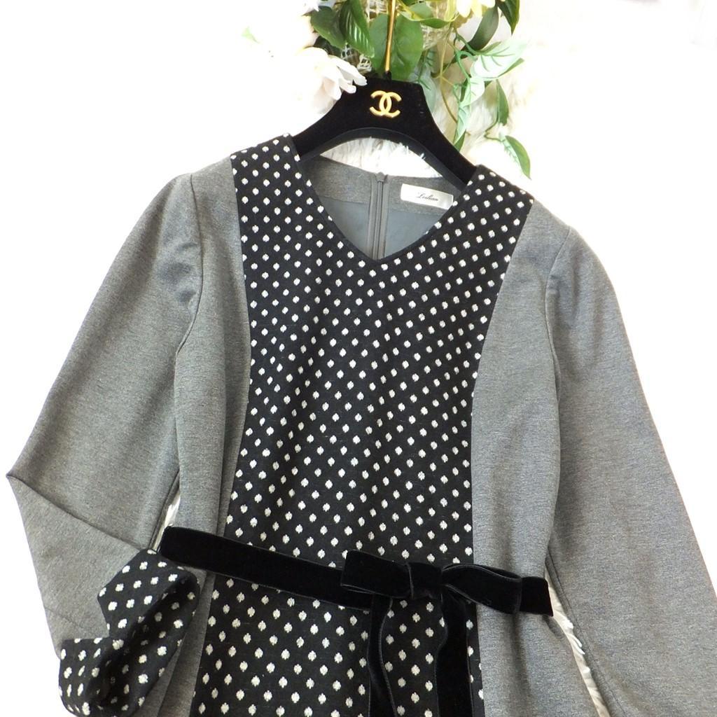 ◆レリアン◆美品◆レーヨンポンチ×ドットジャガード◆異素材フレアワンピース