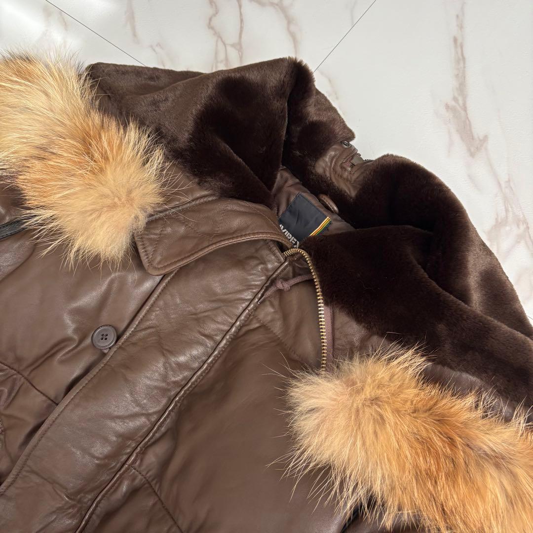 美品◆AVIREX N-2B レザージャケット ダウン 2XL ブラウン ファー