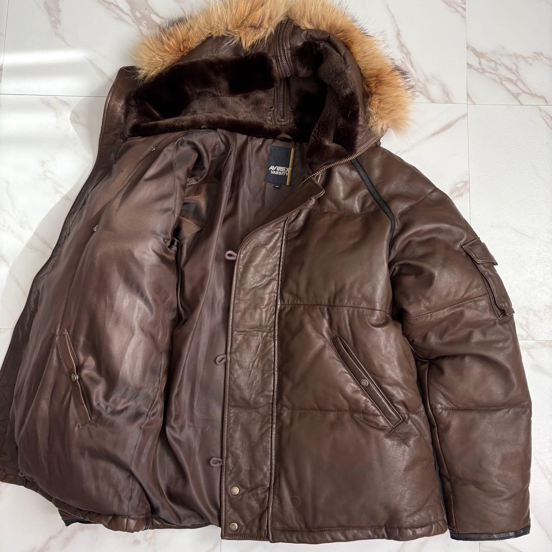 美品◆AVIREX N-2B レザージャケット ダウン 2XL ブラウン ファー