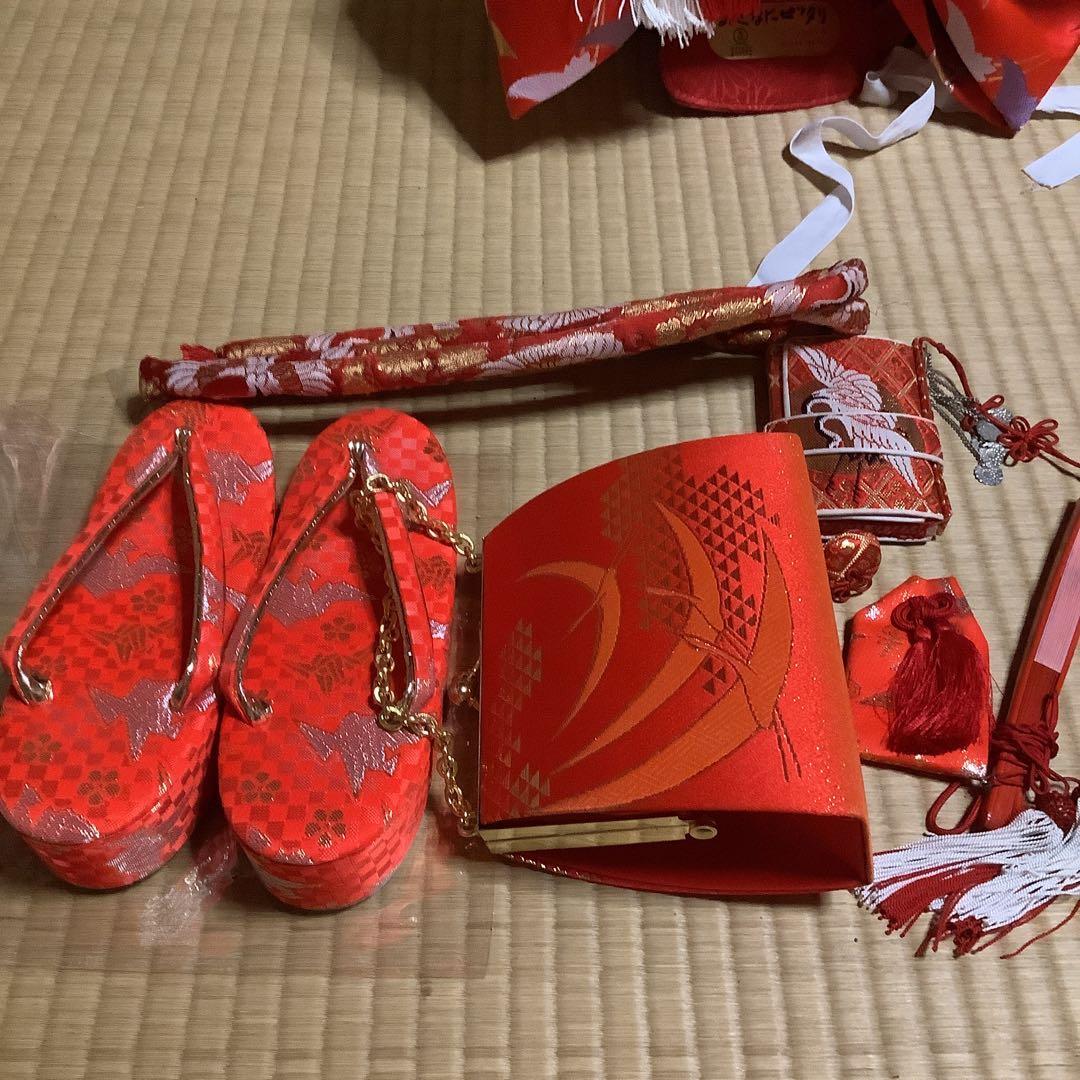 七五三7歳　フルセット　帯幅18センチ　草履21センチ　鶴舞う縁起のいいセット
