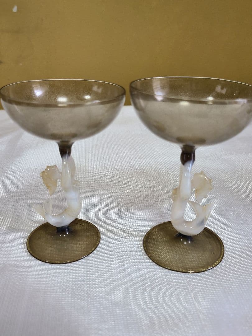 アールデコ期ビミニグラス　スモークガラス製マーメイドデキャンタとグラスセット