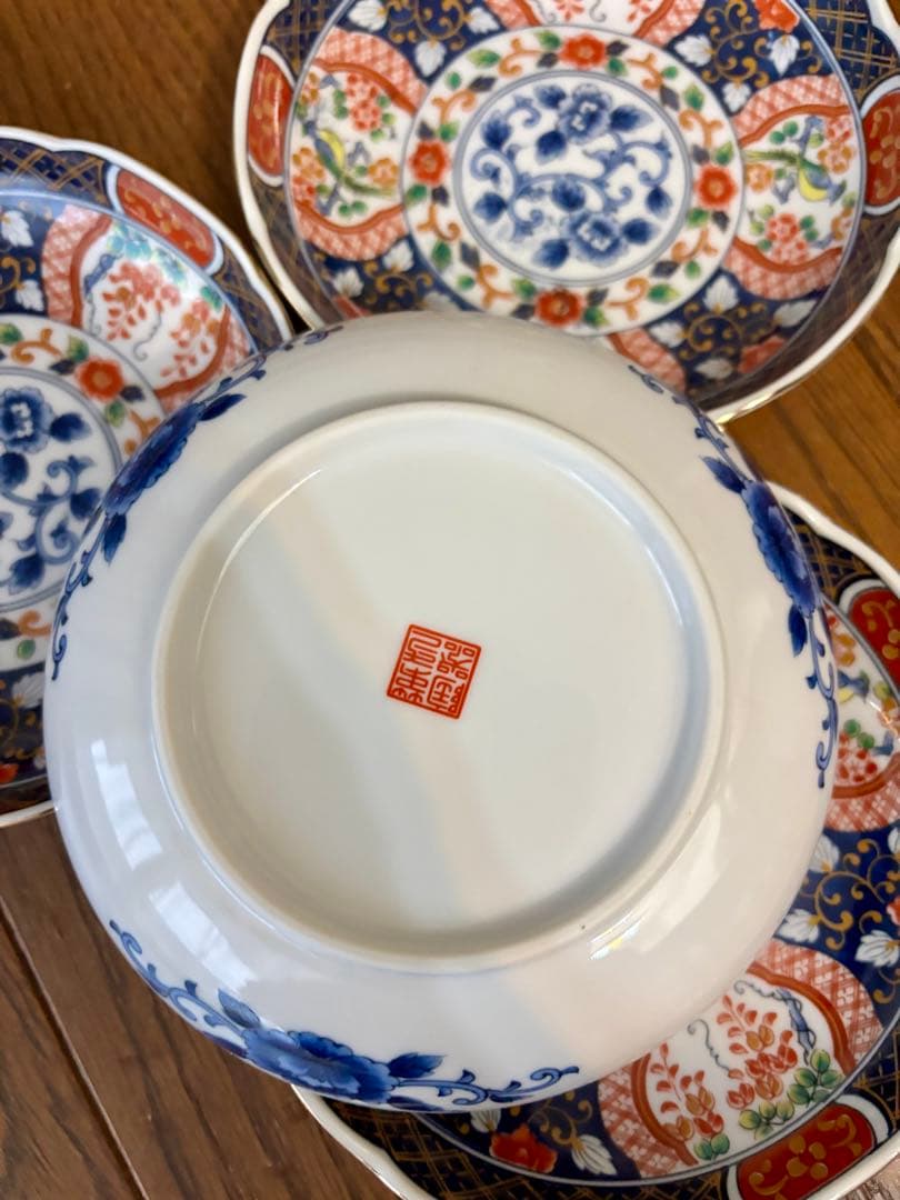 有田焼　第一陶器　染錦花鳥　銘々皿　8枚セット　金彩　古伊万里　輪花皿　和食器