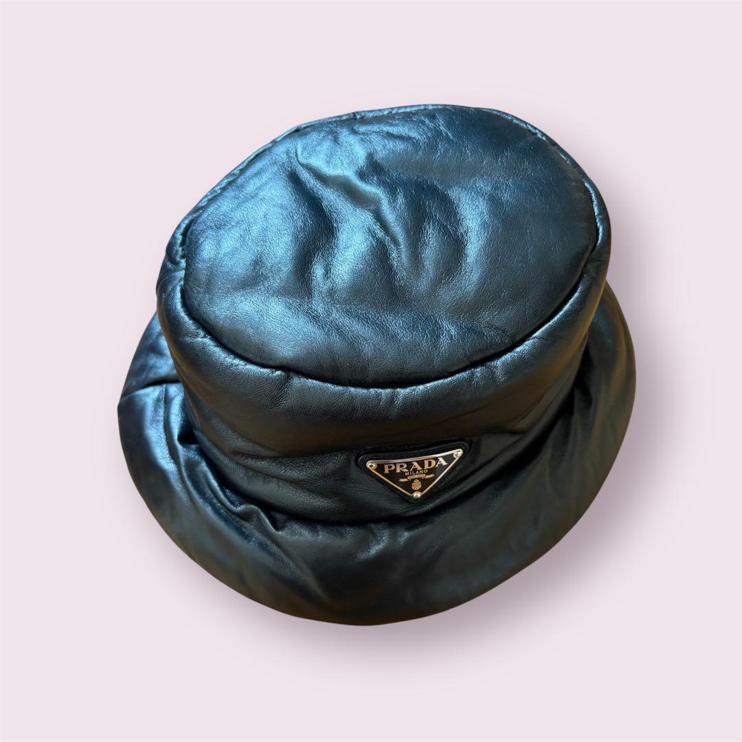 美品☆【PRADA】レザー バケット ハット L
