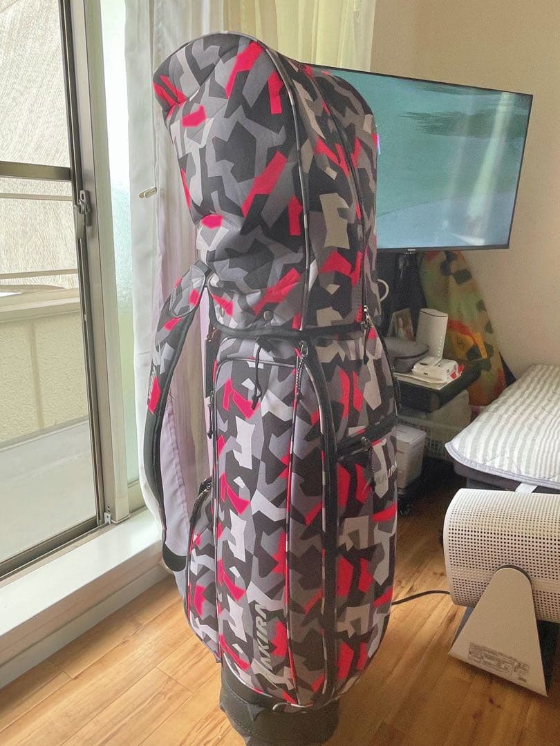 迷彩デザイン アキラキャディバッグ (末使用トートバッグ付き)