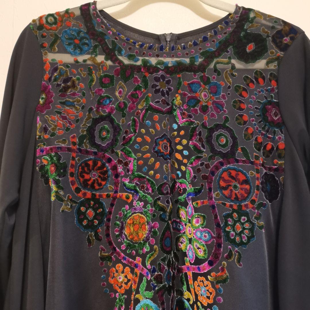 TOKUKO カラフルベルベット　7分袖チュニック