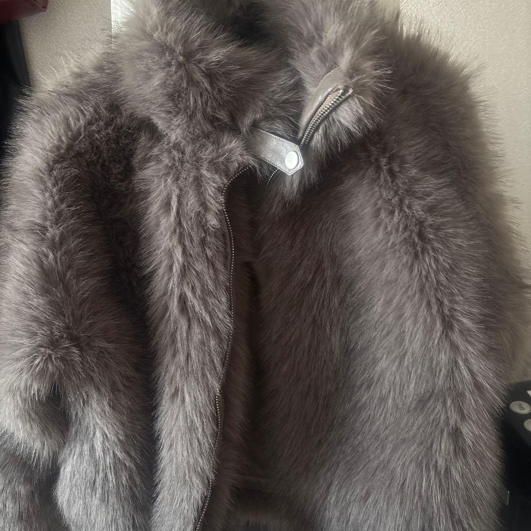 NICE CLAUP フェイクファーショートブルゾン ブラウン